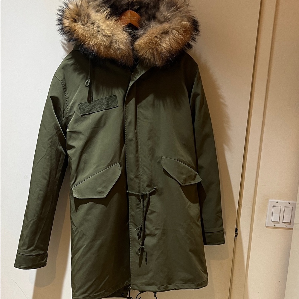Men's Olive Green Parka with Fur Hood